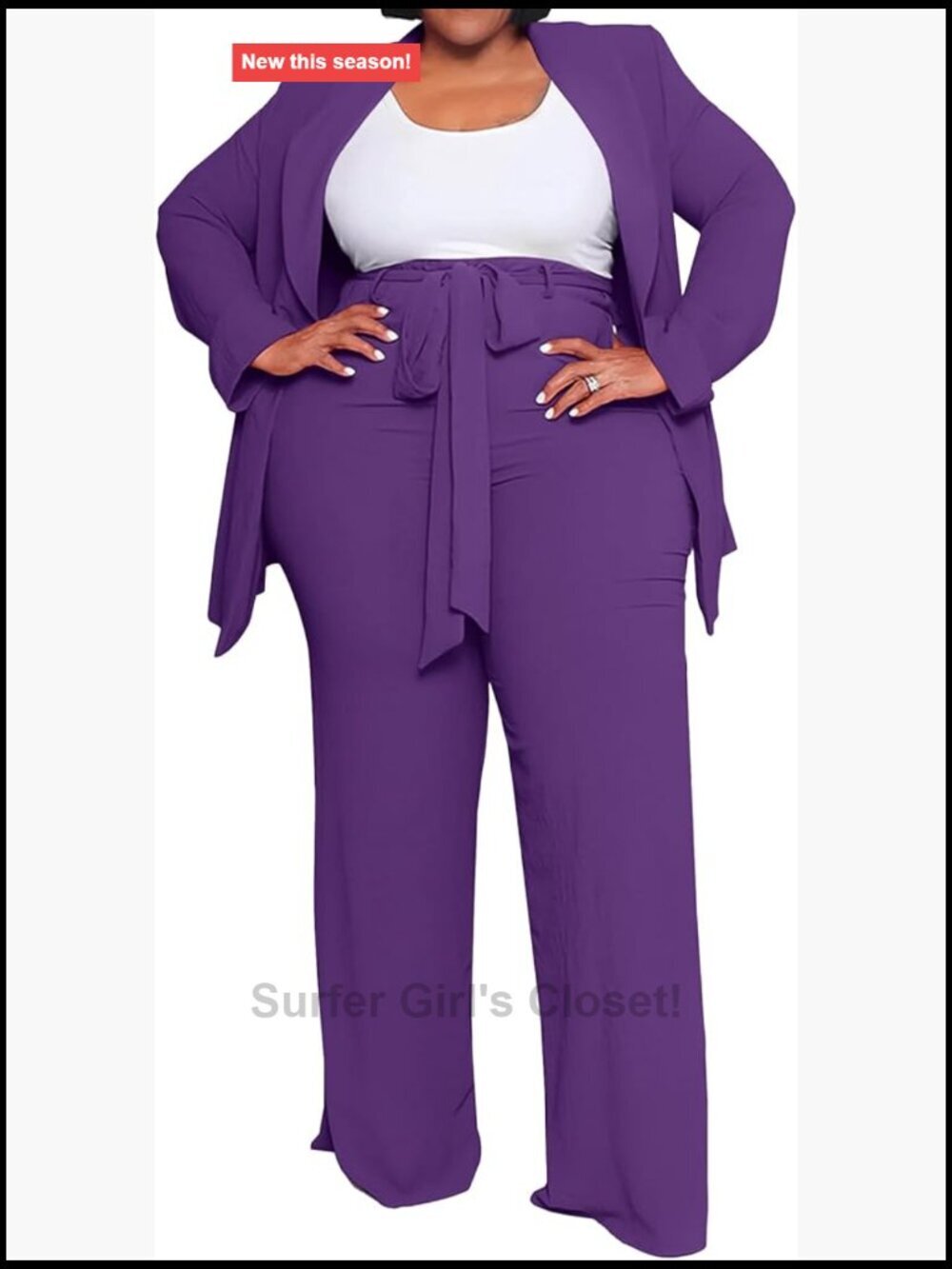 Plus Size Women's 2 Piece Blazer & Straight Leg Pant Set Business Casual Work